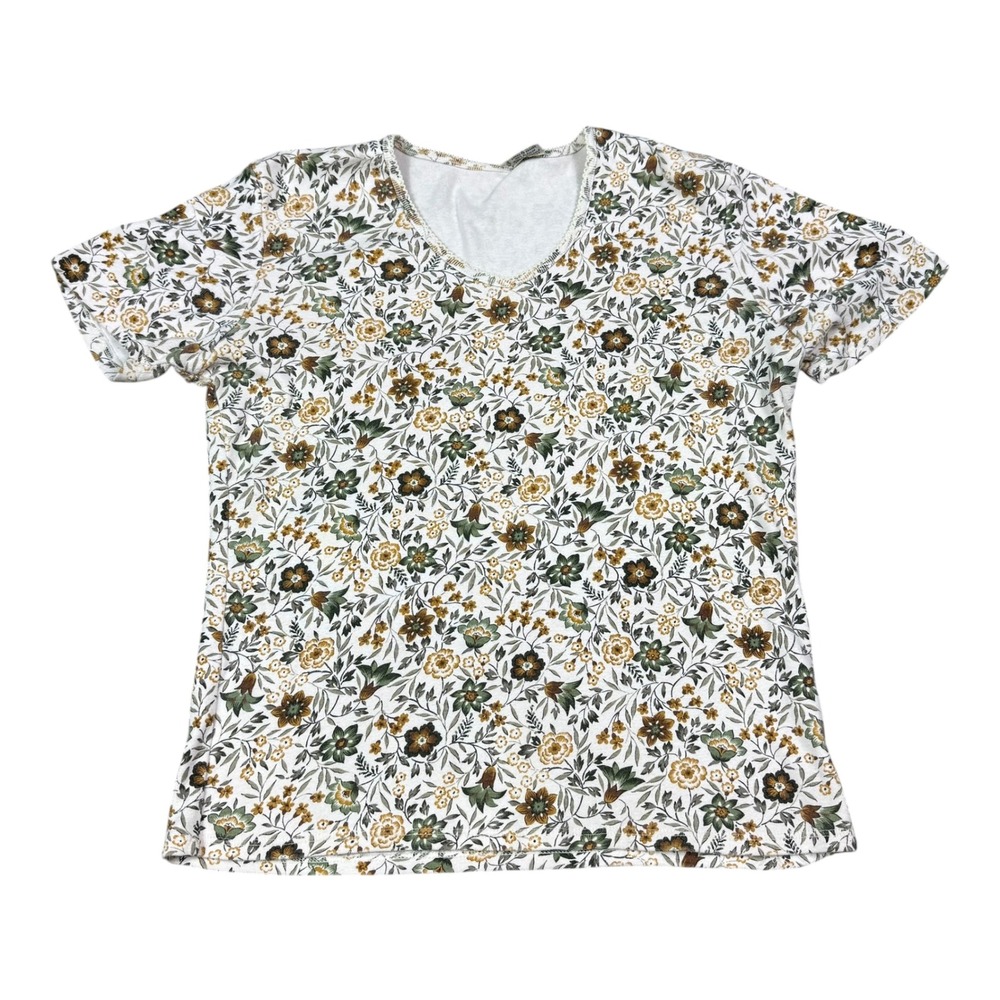 Vintage 90s Floral All Over Print Cotton V-neck Shirt Women's Large